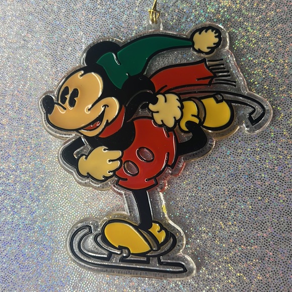 Disney ornament Mickey Mouse skiing vintage clear red green yellow black Xmas. - Picture 4 of 6